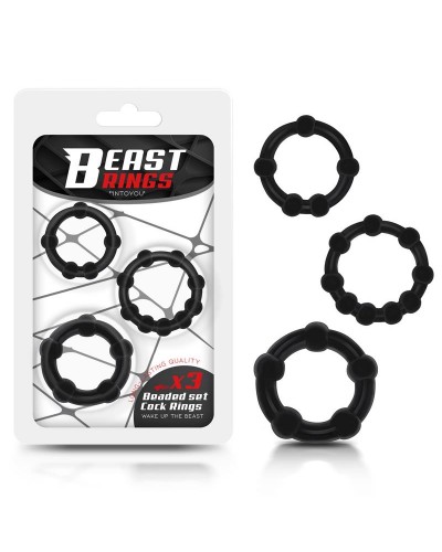Beast Rings - Set 3 Anillo para el Pene Beaded Flexibles Negro