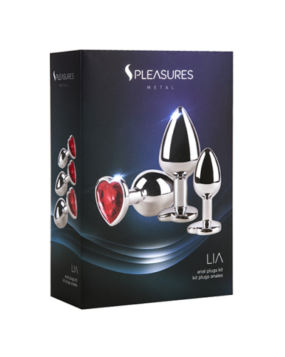 Lia es un pack de 3 plugs de metal plateado brillante y diseñados especialmente para la estimulación anal.